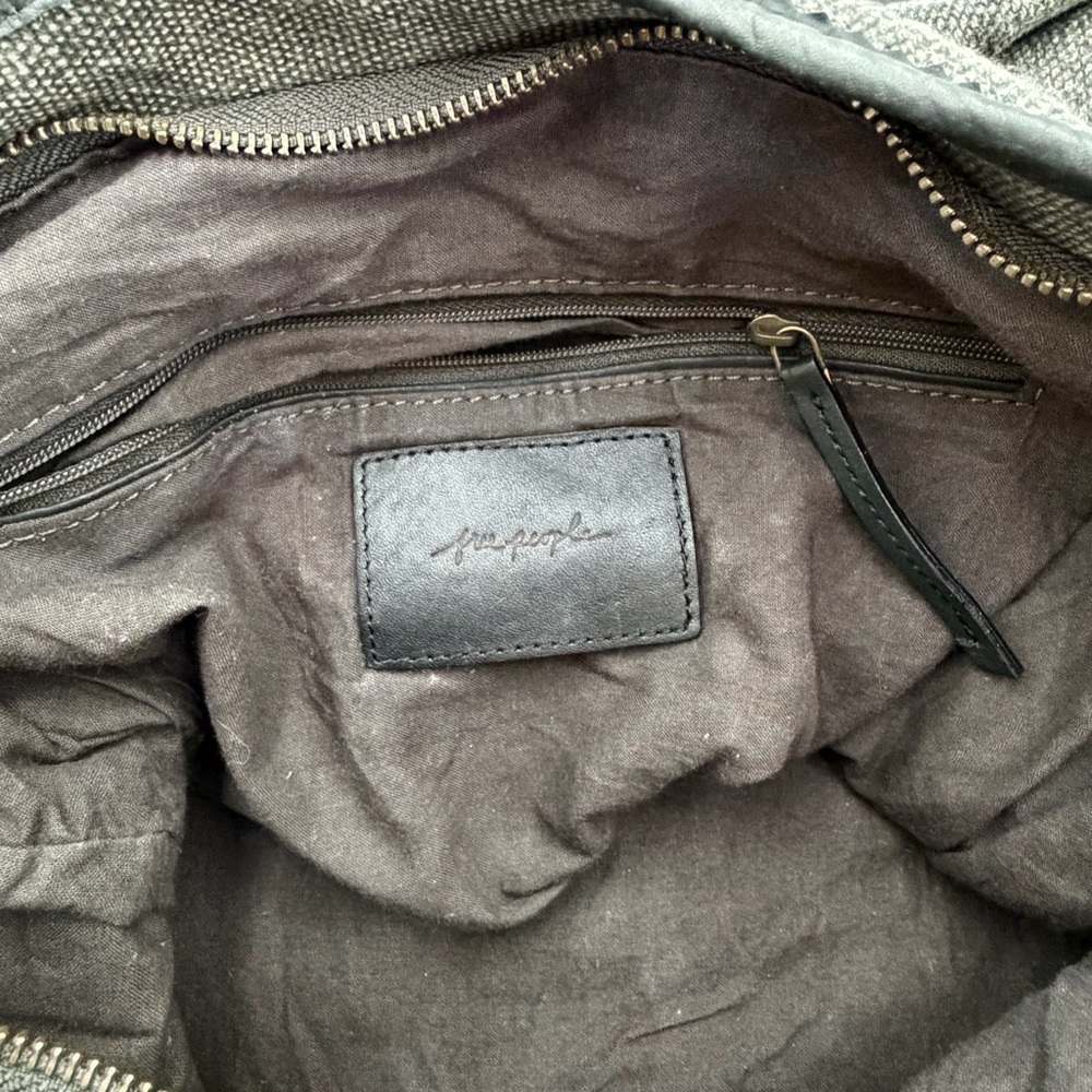 Free People Canvas Leather Grey Black Bohemian Fringed Slouchy Crossbody Bag - Picture 6 of 8